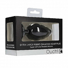 Анальная пробка со стразом в форме сердца Extra Large Ribbed Diamond Heart Plug, черная