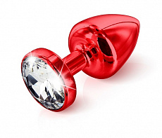 Красная втулка с прозрачным кристаллом Swarovski, DIOGOL Anni, l=6 см, d=2,5 см 