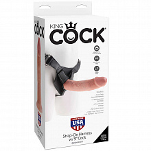 King Cock Реалистичный страпон Strap-On Harness 9" Cock, телесный